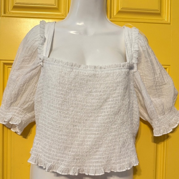 H&M Smocked Top Blouse‎ SZ XL Fairy Cottagecore Milkmaid Festival Puffed Sleeve - Picture 1 of 4